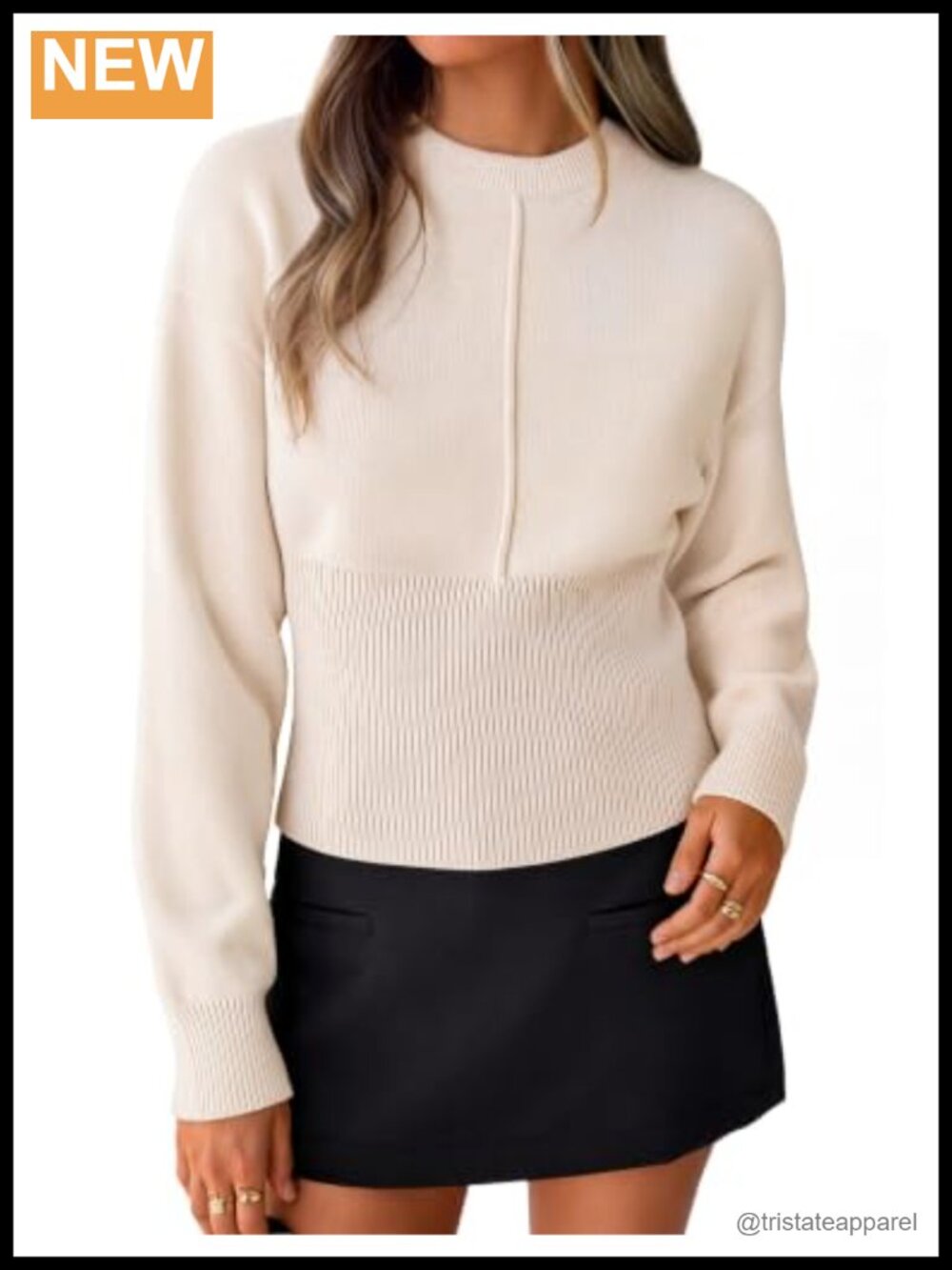 Womens Fall Crewneck Pullover Sweaters Cinched Waist Ribbed Knit Apricot